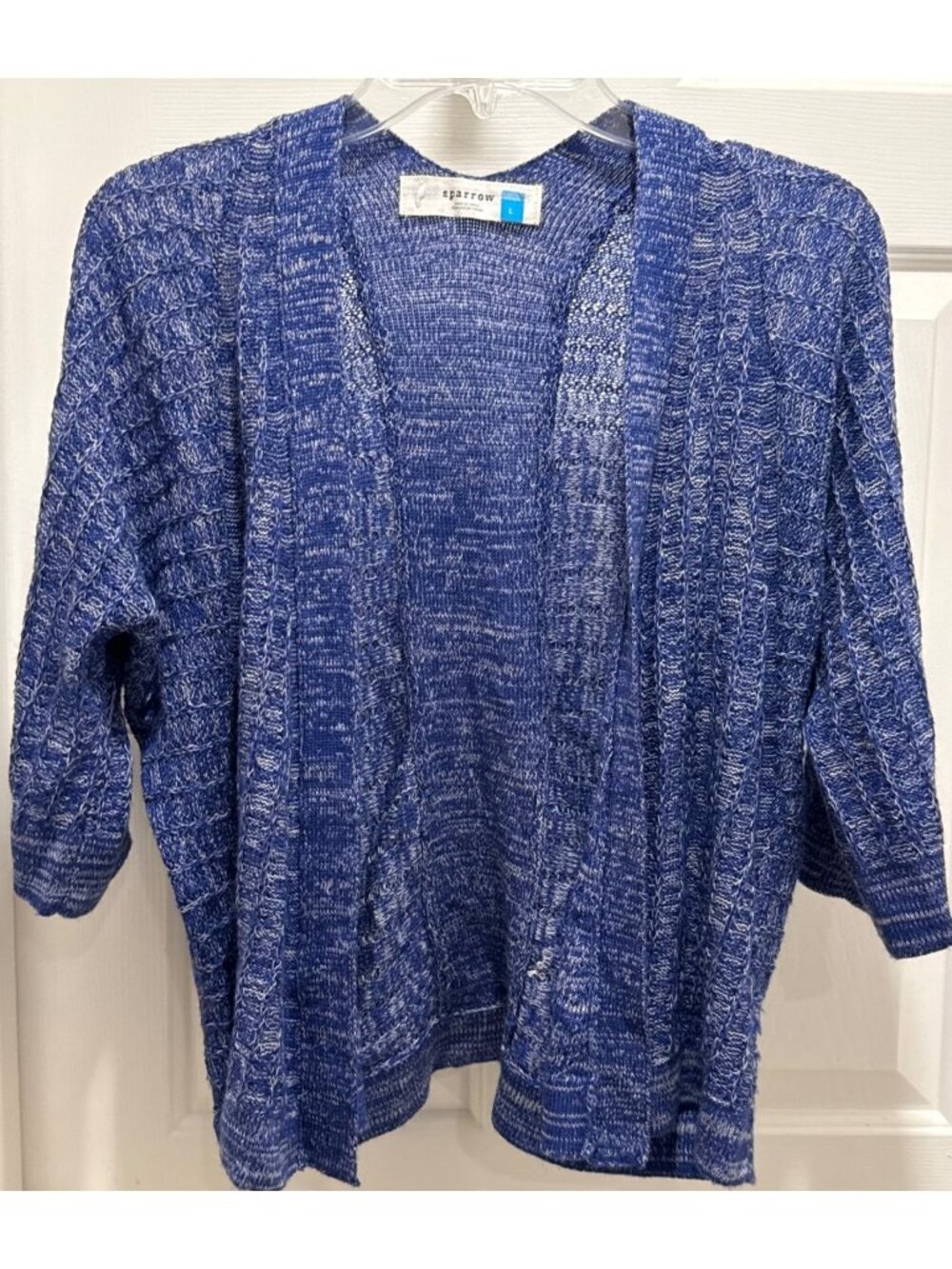 Sparrow for Anthropologie womens L Large Blue white knit cardigan sweater EUC